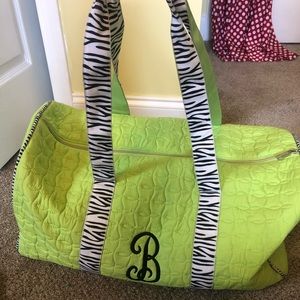 🦓Green & Zebra “B” Embroidered Duffle🦓